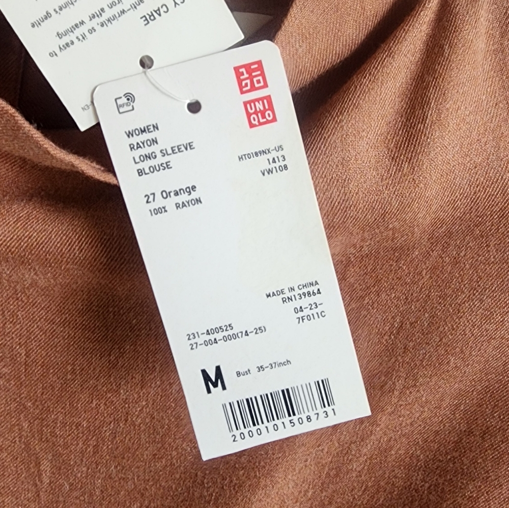 Uniqlo Long Sleeve Rayon Blouse, Sz M - Picture 8 of 12
